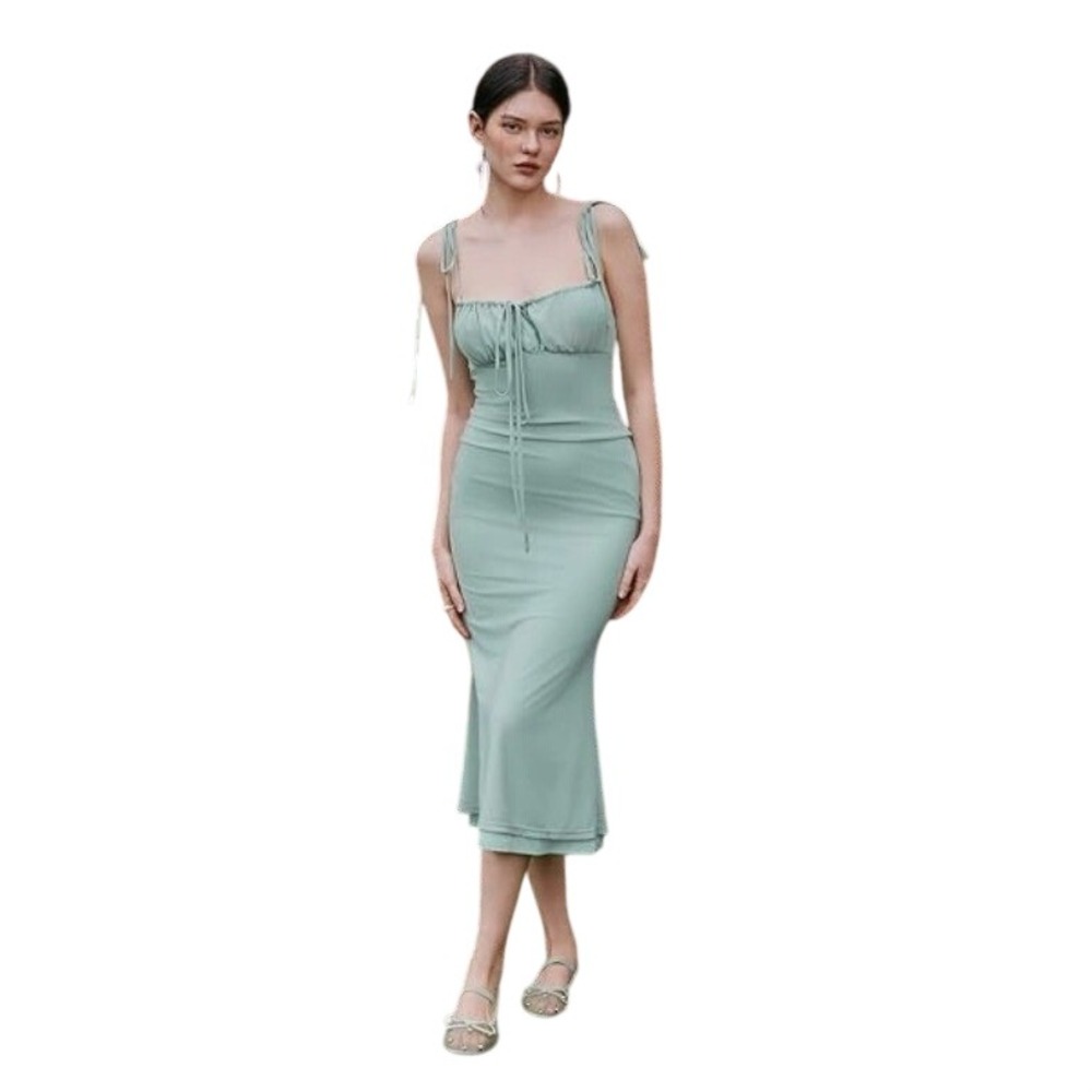 CIDER Y2K Babydoll Sheer Midi Dress Sz S Sea Green Coquette Fairy Milkmaid NWT
